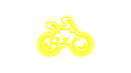 Neon symbol bicycle icon yellow color glow with transparent background