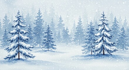Obraz premium Enchanting Winter Watercolor Scene – Snowy Forest & Frosty Pines