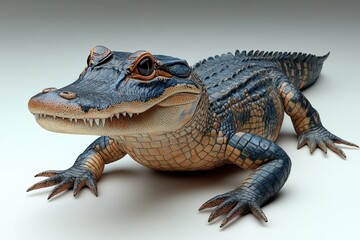 Naklejka premium Realistic depiction of an alligator with intricate details in a studio setting showcasing its unique features