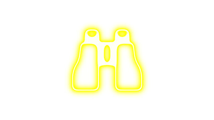 Neon symbol binoculars icon yellow color glow with transparent background