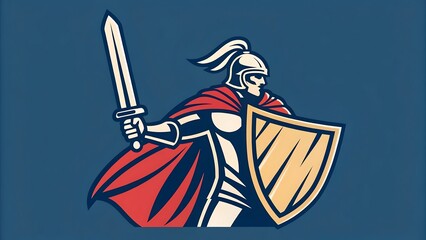 Fototapeta premium Dynamic Gladiator Logo Design Featuring a Warrior with Sword and Shield for Sports Teams and Gaming Brands