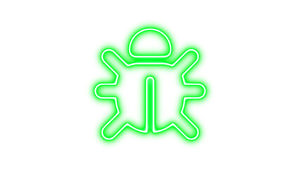 Neon symbol bug icon green color glow with transparent background