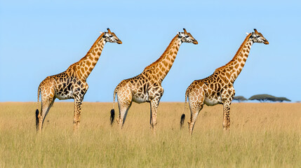 Three Giraffes In Savanna Landscape