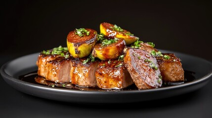 Gourmet Pork Tenderloin with Figs, Dark Plate