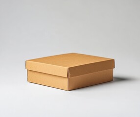 Kraft Cardboard Box with Lid Minimalist Style Packaging on White Background