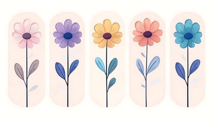 Obraz premium Colorful Flowers with Floral Set, and Illustration.