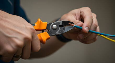 Precise Electrical Wire Cutting A Close-Up View of Handheld Wire Cutters in Action