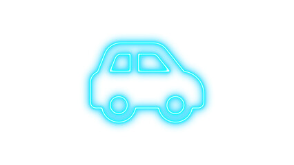 Neon symbol car side icon cyan color glow with transparent background