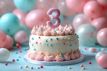 Celebrating a third birthday with a colorful cake