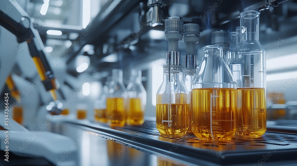 Aufkleber an advanced chemistry lab with ai-driven systems for developing and testing new organic compounds