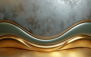 Elegant Gold and Silver Wavy Background with Textured Wall Space