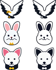 set of rabbbit eagle dog animals vektor and white background