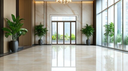 Modern Lobby Interior, City View