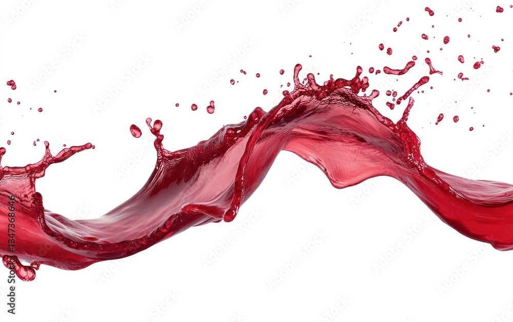 Poster red liquid splashing creates a dynamic wave motion on white background