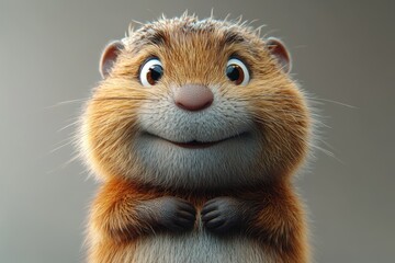 Obraz premium Cute animated character with a cheerful expression in a soft, neutral background setting capturing a joyful moment