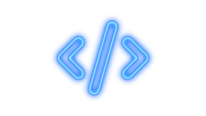 Obraz premium Neon symbol code icon blue color glow with transparent background