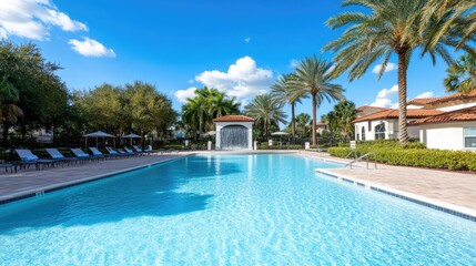 Resort pool area, sunny day, Florida community