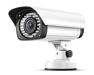 Security camera, surveillance, monitoring a building, white background