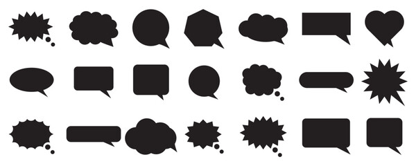 Speech bubble cloud talk vector set in black silhouette