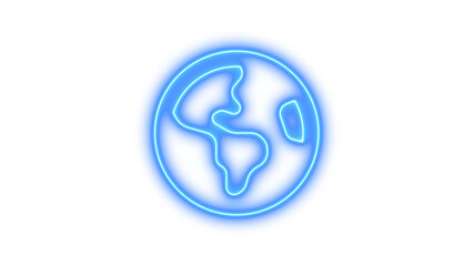 Neon symbol earth americas icon blue color glow with transparent background