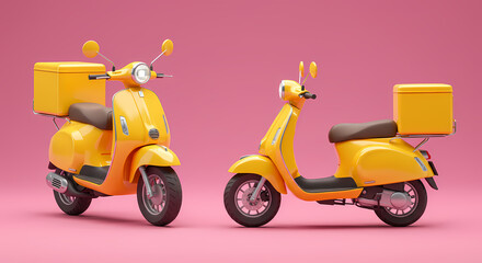 Obraz premium Yellow Delivery Scooters on Pink Background