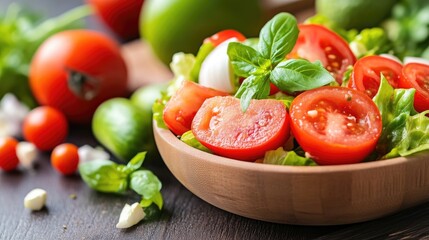 Fresh, vibrant salad with tomatoes, mozzarella, and basil