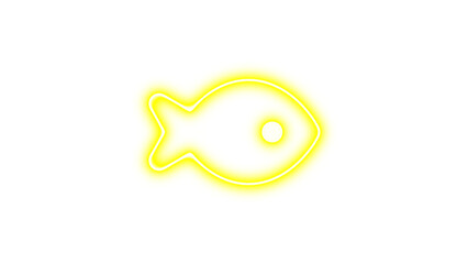 Neon symbol fish icon yellow color glow with transparent background