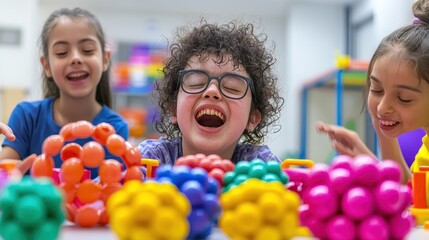 Children playing with colorful toys.  Happy kids engaging in a fun activity