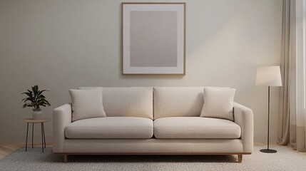 Cozy Living Room with Modern Sofa and Minimalist Decor Elements