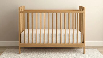 Elegant Wooden Crib with Soft Mattress in Minimalist Nursery Setting