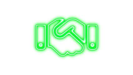 Neon symbol handshake icon green color glow with transparent background © مُحسَب