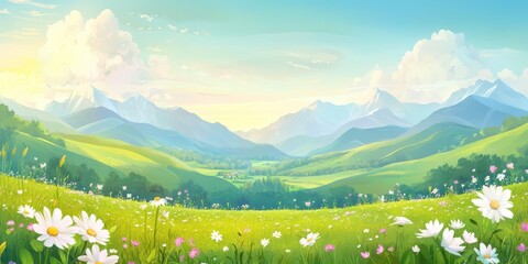 Fototapeta premium Grass field valley banner 