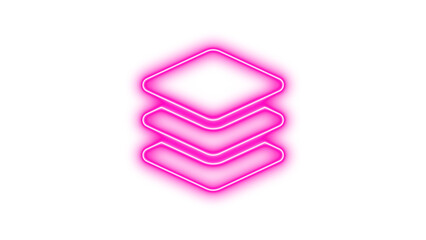 Neon symbol layer group icon pink color glow with transparent background
