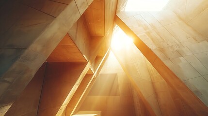 Obraz premium Abstract architectural background, vertical geometric shapes, sun reflection.