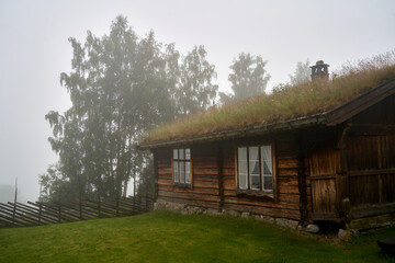  Old Traditional Norwegian House in Foggy Summer, Uvdal