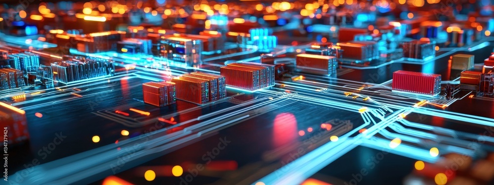 Poster smooth digital pathways connecting logistic points with sleek icons