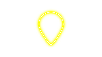Neon symbol location pin icon yellow color glow with transparent background