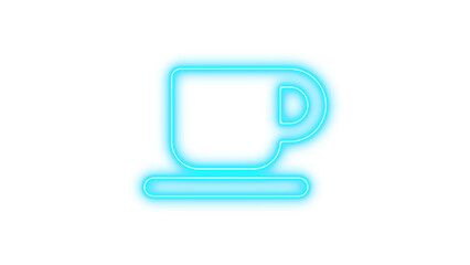 Neon symbol mug saucer icon cyan color glow with transparent background