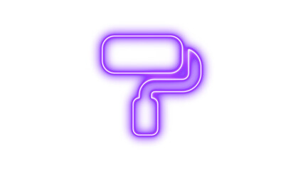 Neon symbol paint roller icon purple color glow with transparent background