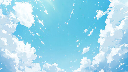 An atmosphere of quiet spaciousness is conveyed by the clear blue sky, where scattered, soft white clouds float gently, leaving plenty of room for written messages.