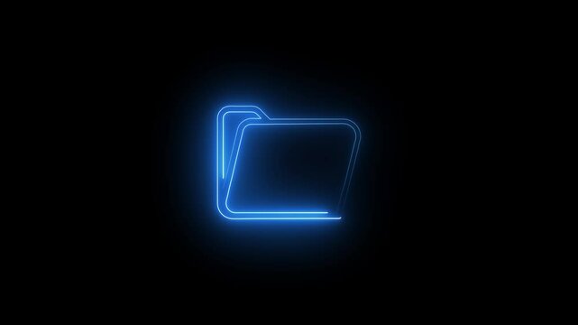 Glowing neon file folder sign. Glowing neon Folder icon isolated on black background. Neon glowing mobile device folder icon animated on black background.