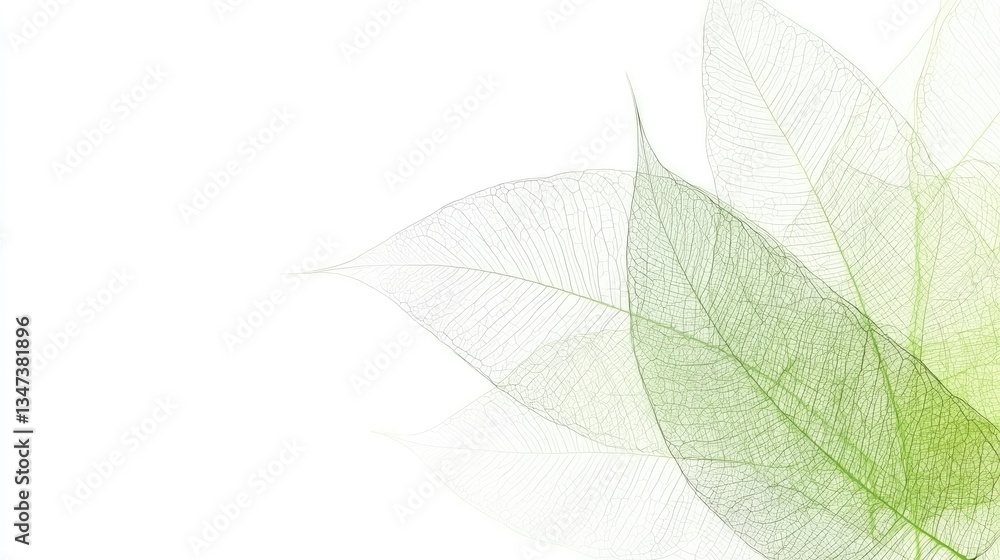 Wall mural green transparent leaf veins overlap in background. for use in design, art, or abstract concepts