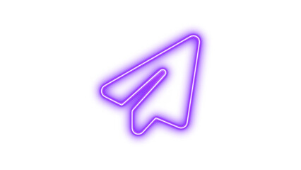 Neon symbol paper plane icon purple color glow with transparent background