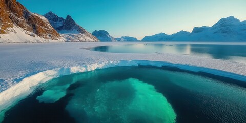 Fototapeta premium Frozen North Pole Coastline with Ice Formations and Arctic Waters Banner