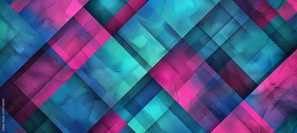 Poster backdrop featuring rhombus grid with alternating cyan and magenta shades – empty template for web ba