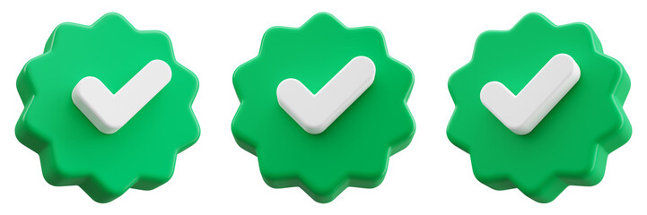 Set of Green Check mark symbol 3d icon illustration, verified, approve symbol isolated on transparent background