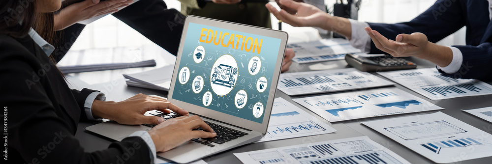 Poster e-learning website with sofware for student to study online on the internet network brisk