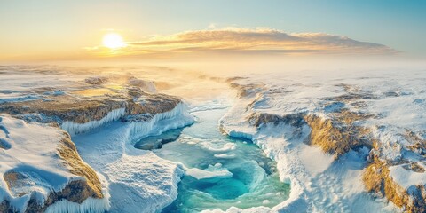 Fototapeta premium Frozen North Pole Coastline with Ice Formations and Arctic Waters Banner