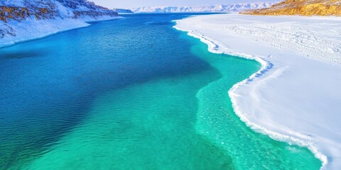 Fototapeta premium Frozen North Pole Coastline with Ice Formations and Arctic Waters Banner