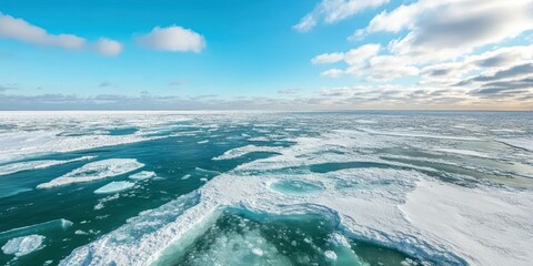 Fototapeta premium Frozen North Pole Coastline with Ice Formations and Arctic Waters Banner